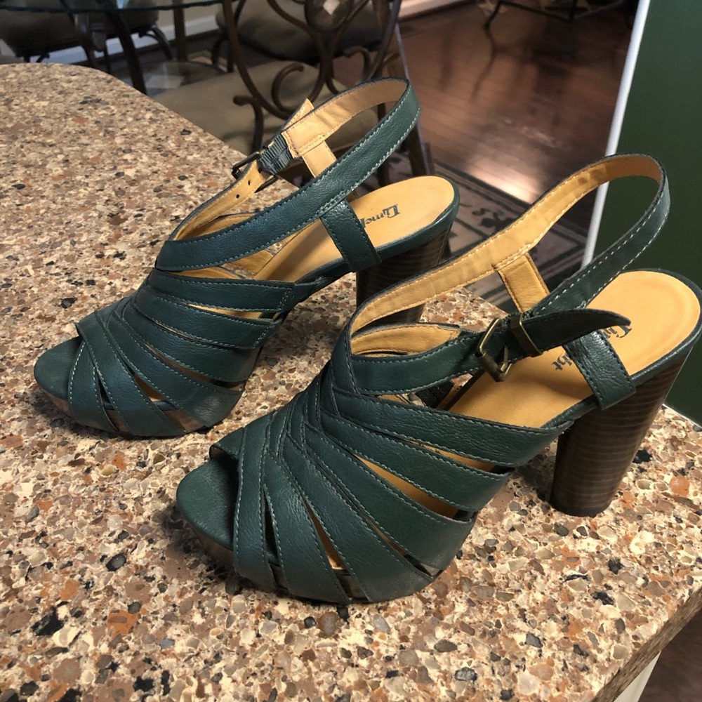 Limelight Chunky Heel Platform Sandal - Size 8, Dark Green/Blue